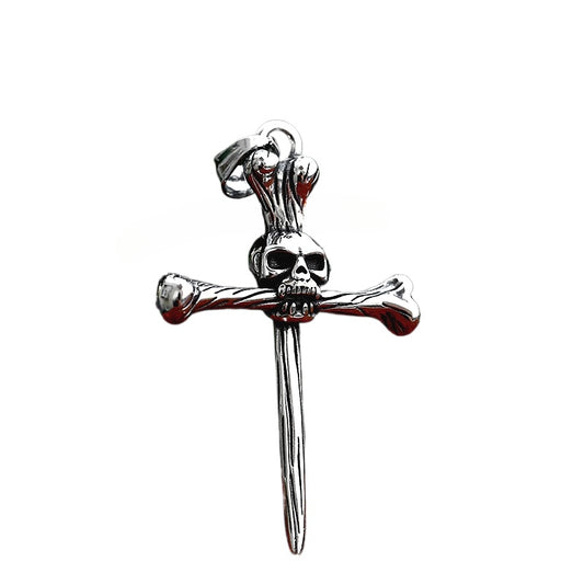 Titanium Steel Skull Bone Cross Pendant for Men - Edgy Punk Hip Hop Accessory