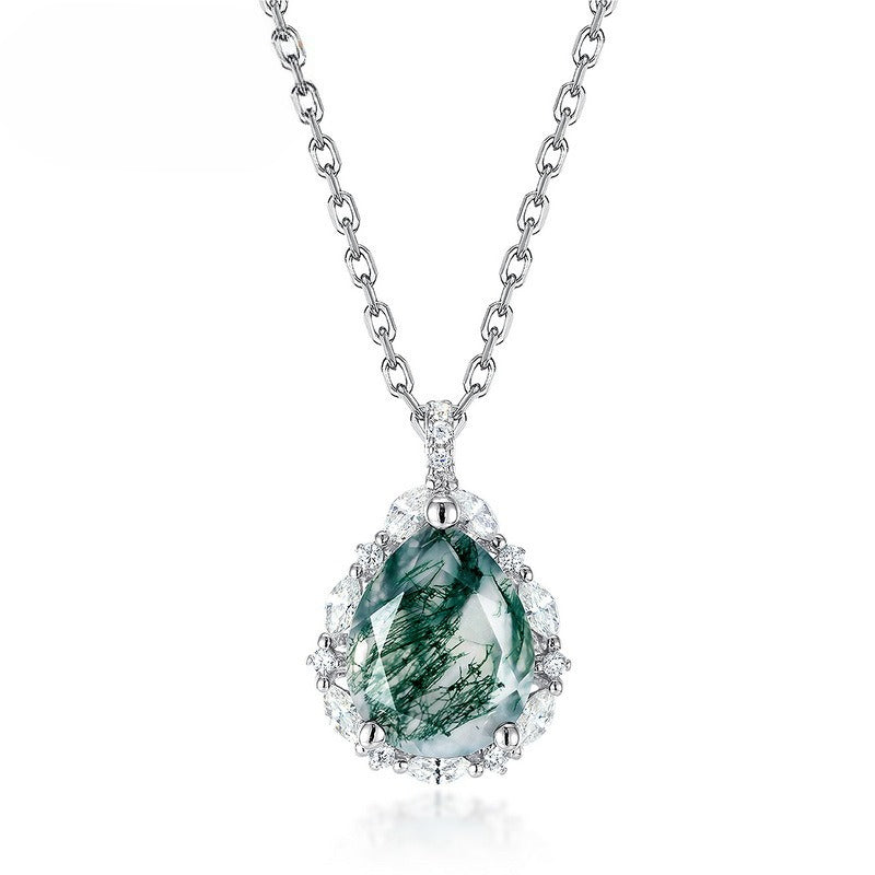 S925 Sterling Silver Moss Agate Pendant Necklace