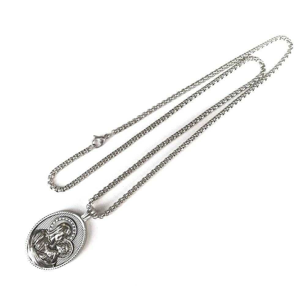 Planderful Unisex Stainless Steel Necklace With 3D Relief Pendant Retro European American Style