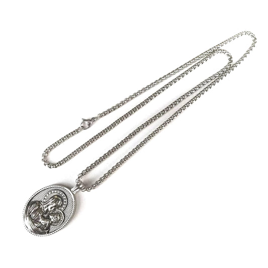 Planderful Unisex Stainless Steel Necklace With 3D Relief Pendant Retro European American Style
