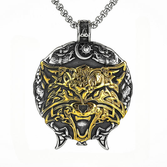 European and American Style Retro Two-Color Wolf Head Pendant