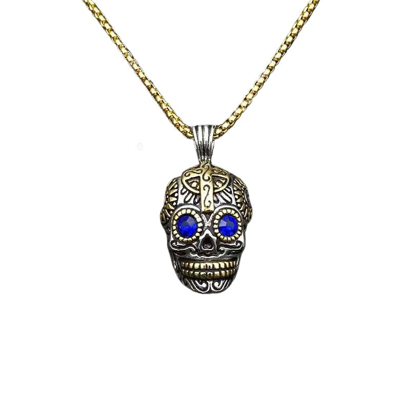 Gold-Plated Stainless Steel Necklace - Statement Skull