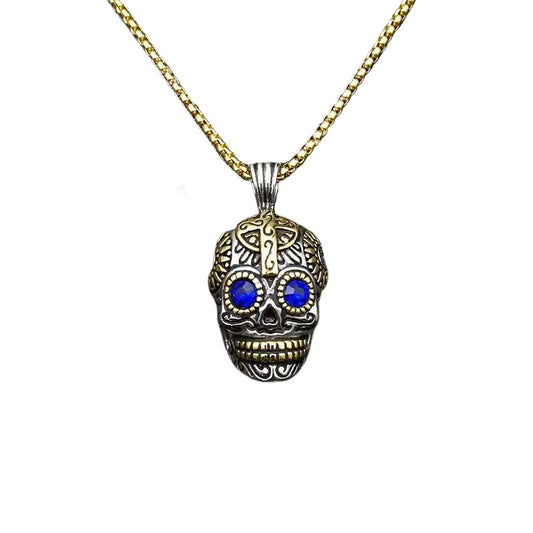 Gold-Plated Stainless Steel Necklace - Statement Skull