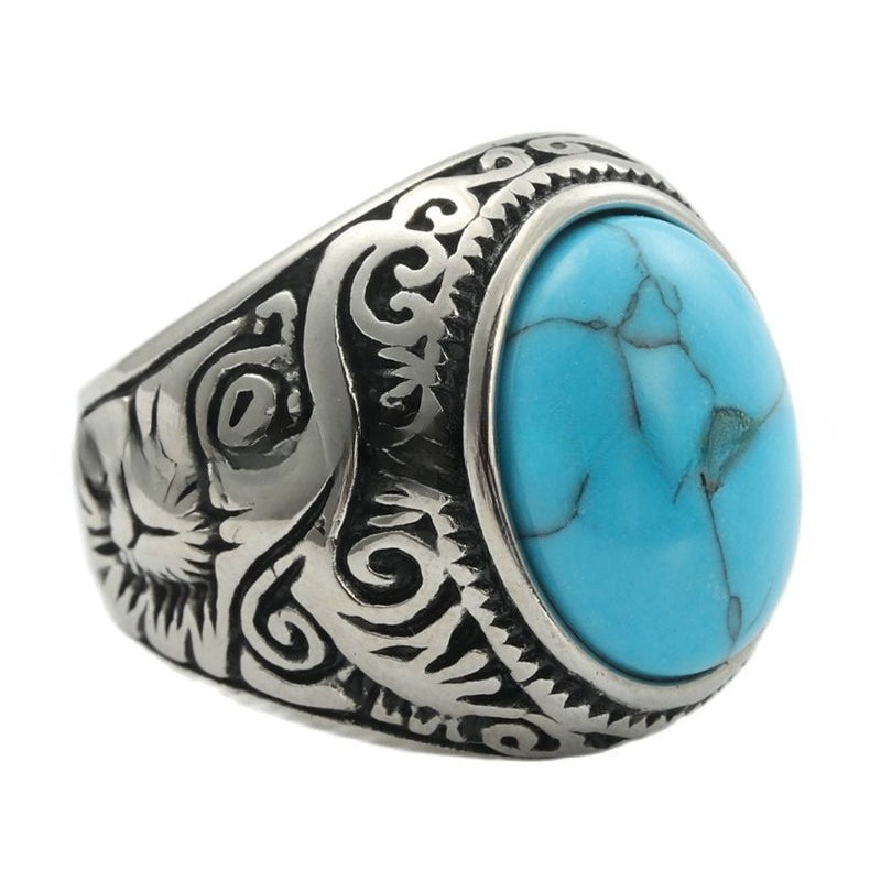 Planderful Stainless Steel Turquoise Ring Unisex Bold Retro Men Accessories For Everyday Style