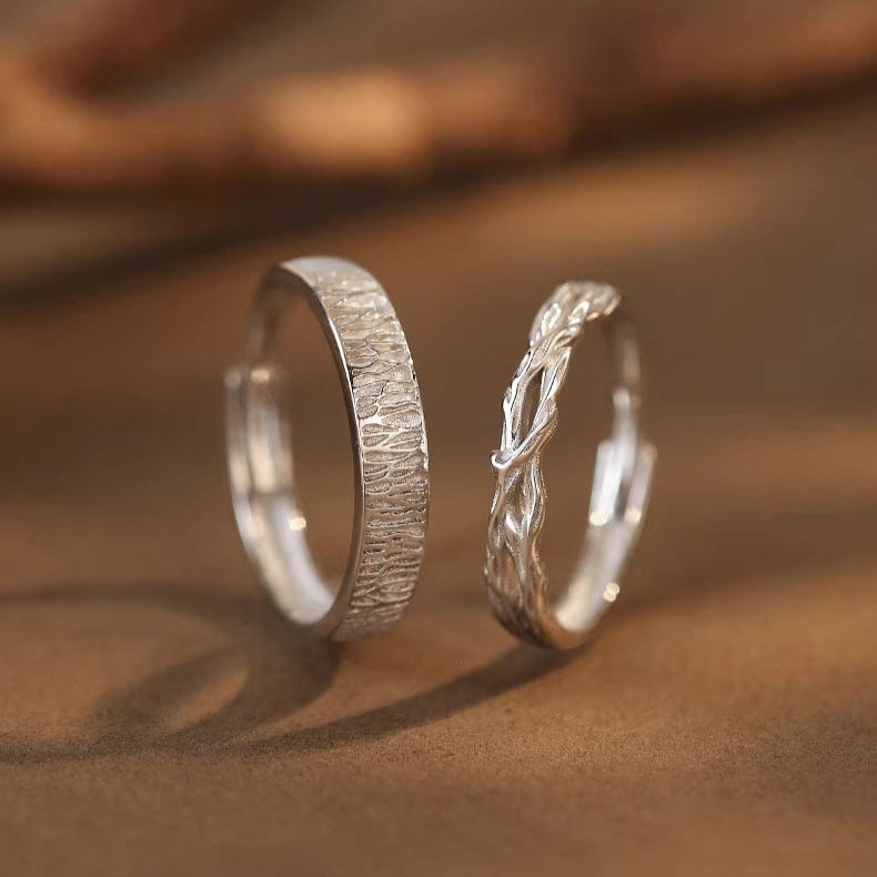 Planderful Sterling Silver 999 Wood And Branch Design Couple Ring For Him And Her Timeless Gift