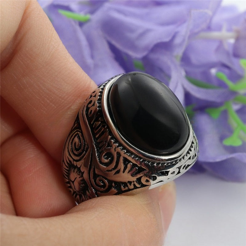 Planderful Stainless Steel Turquoise Ring Unisex Bold Retro Men Accessories For Everyday Style