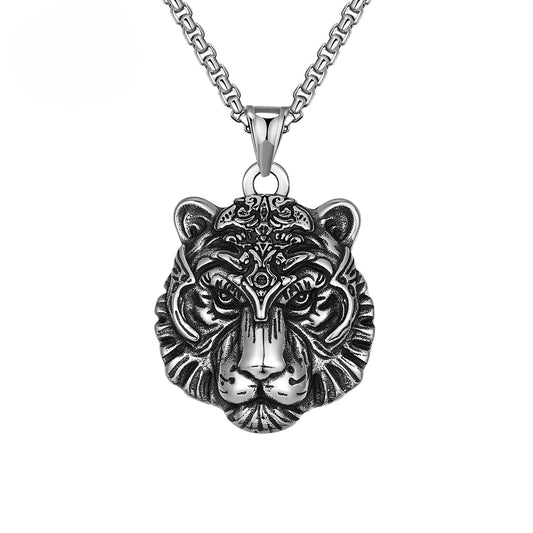 Steel Necklace - Statement Men's Tiger Head Pendant In Industrial Stainless Steel For Daily Wear Planderful