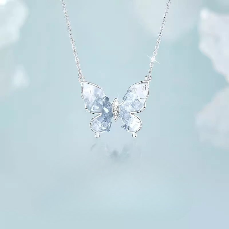 Planderful Sterling Silver Ice Butterfly Necklace For Women Zircon Pendant Collarbone Chain Gift For Girlfriend