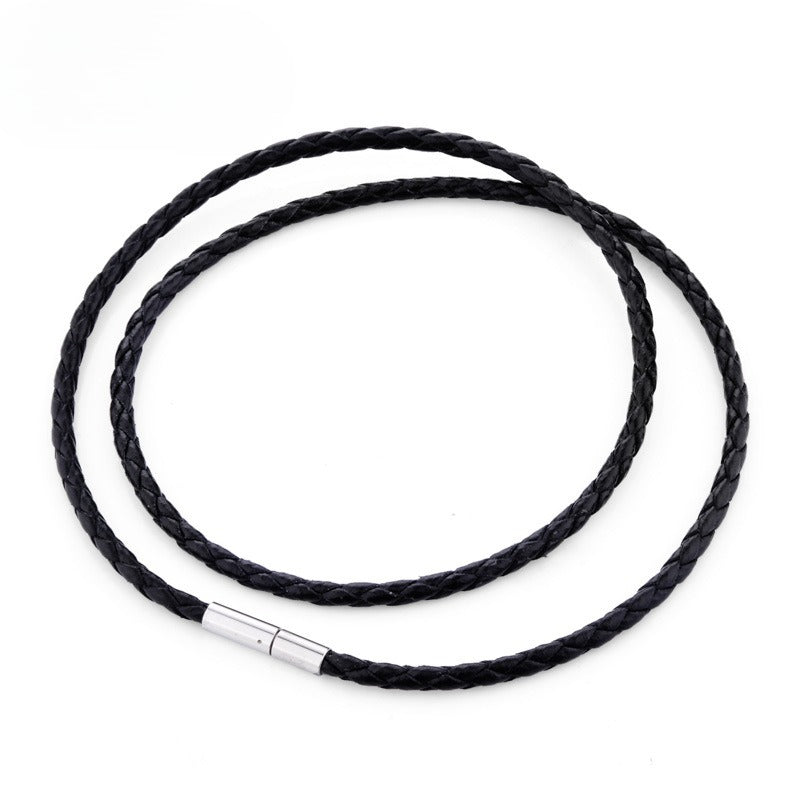 Version Of – Stainless Steel Spiral Buckle Leather Necklace – Men's Cowhide Rope