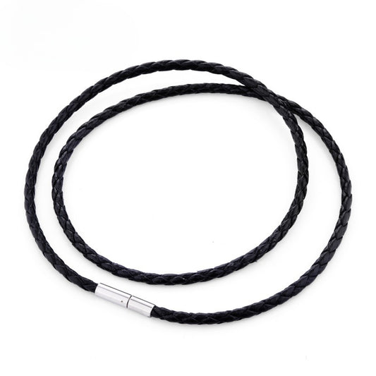 Version Of – Stainless Steel Spiral Buckle Leather Necklace – Men's Cowhide Rope