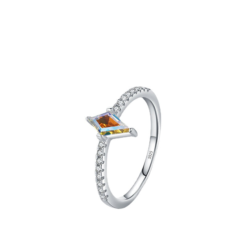 Colorful Zircon Sterling Silver Ring with Niche Design