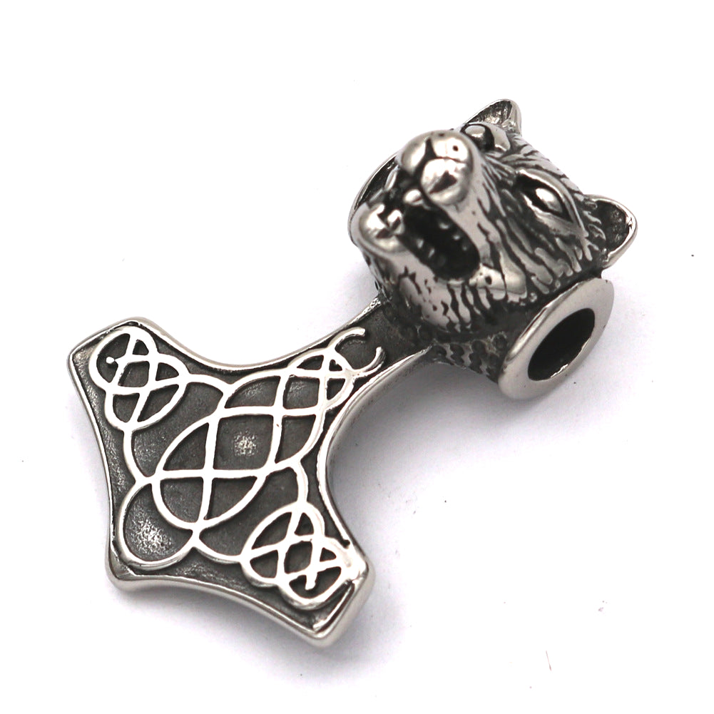 Norse Legacy Thunder Hammer Bear Necklace - Retro Viking Pendant for Men