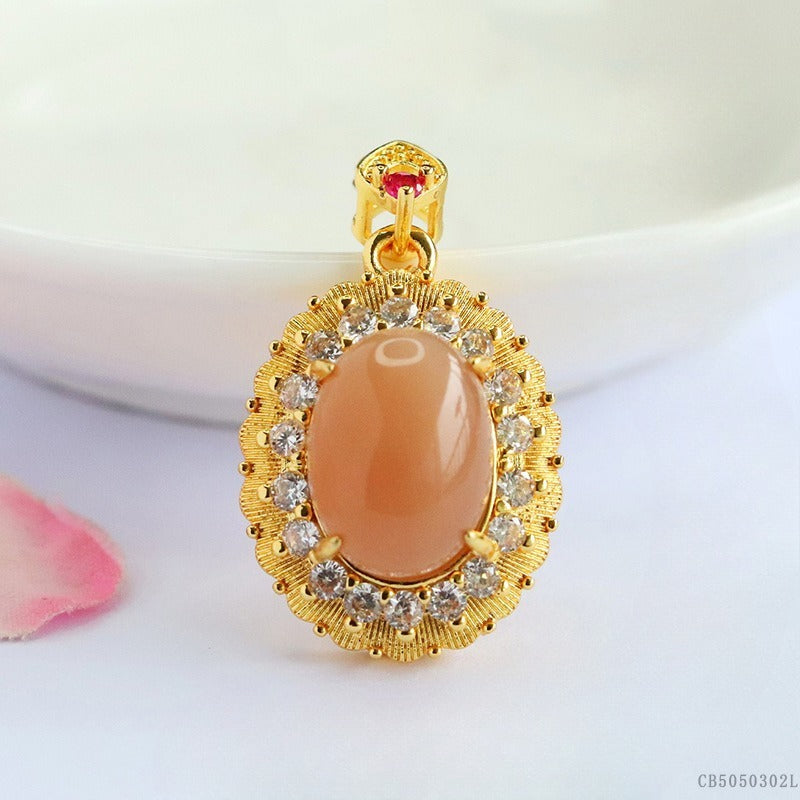 Orange Moonstone Teardrop Bail Pendant — No Chain