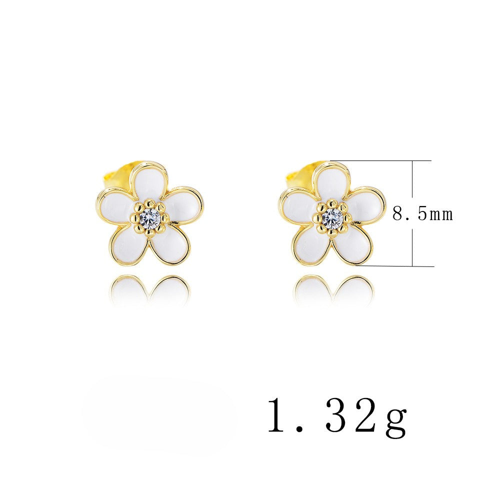 S925 Sterling Silver French Zircon Dripping Flower Earrings Sweet And Cute Versatile Ear
