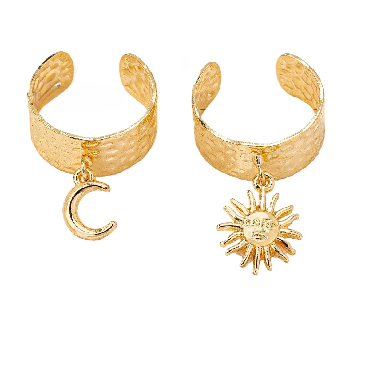 Fashionable Metal Texture Star Moon Ring Set for Women