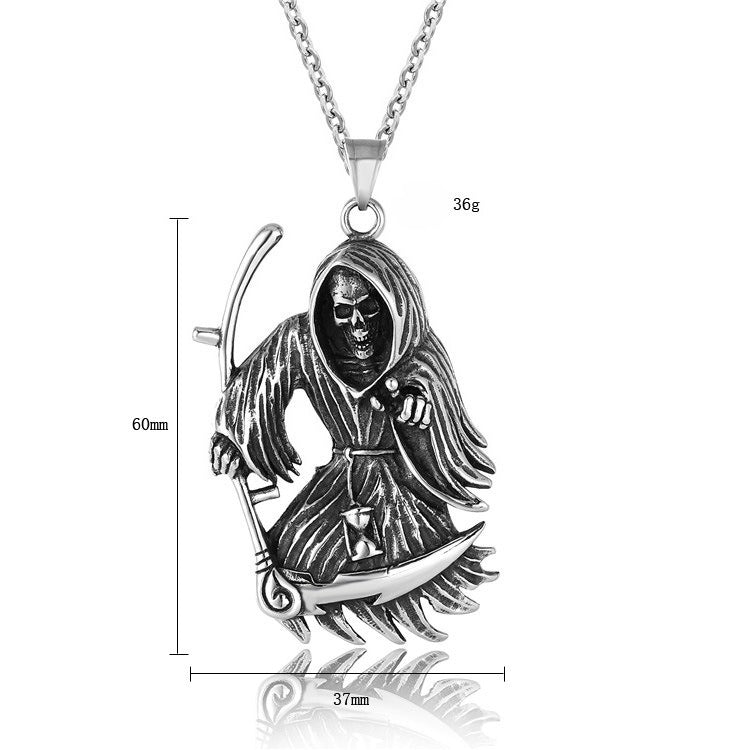 Reaper Sickle Skull Stainless Steel Pendant Necklace