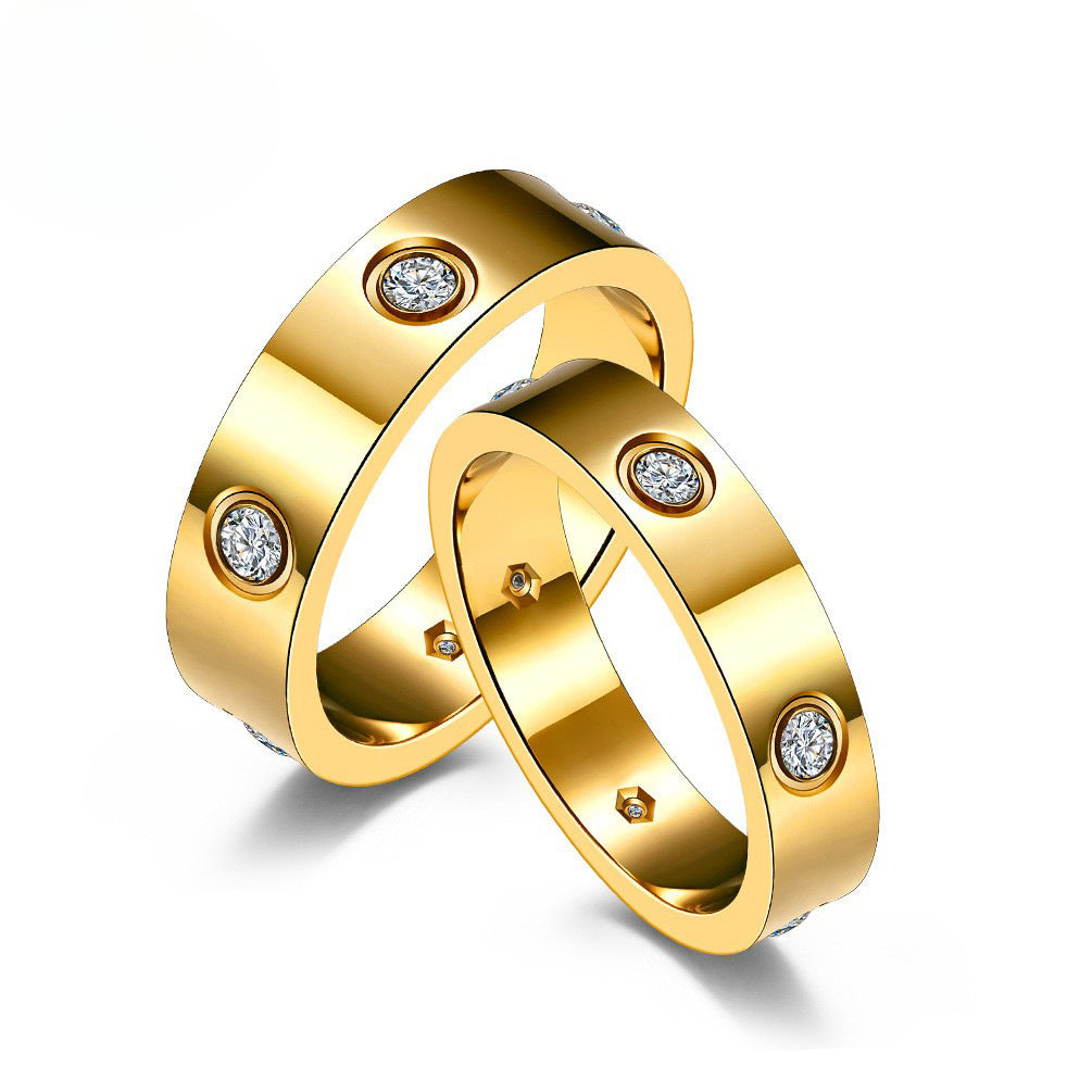Cross-Border Titanium Steel Zircon-Encrusted Couple Rings