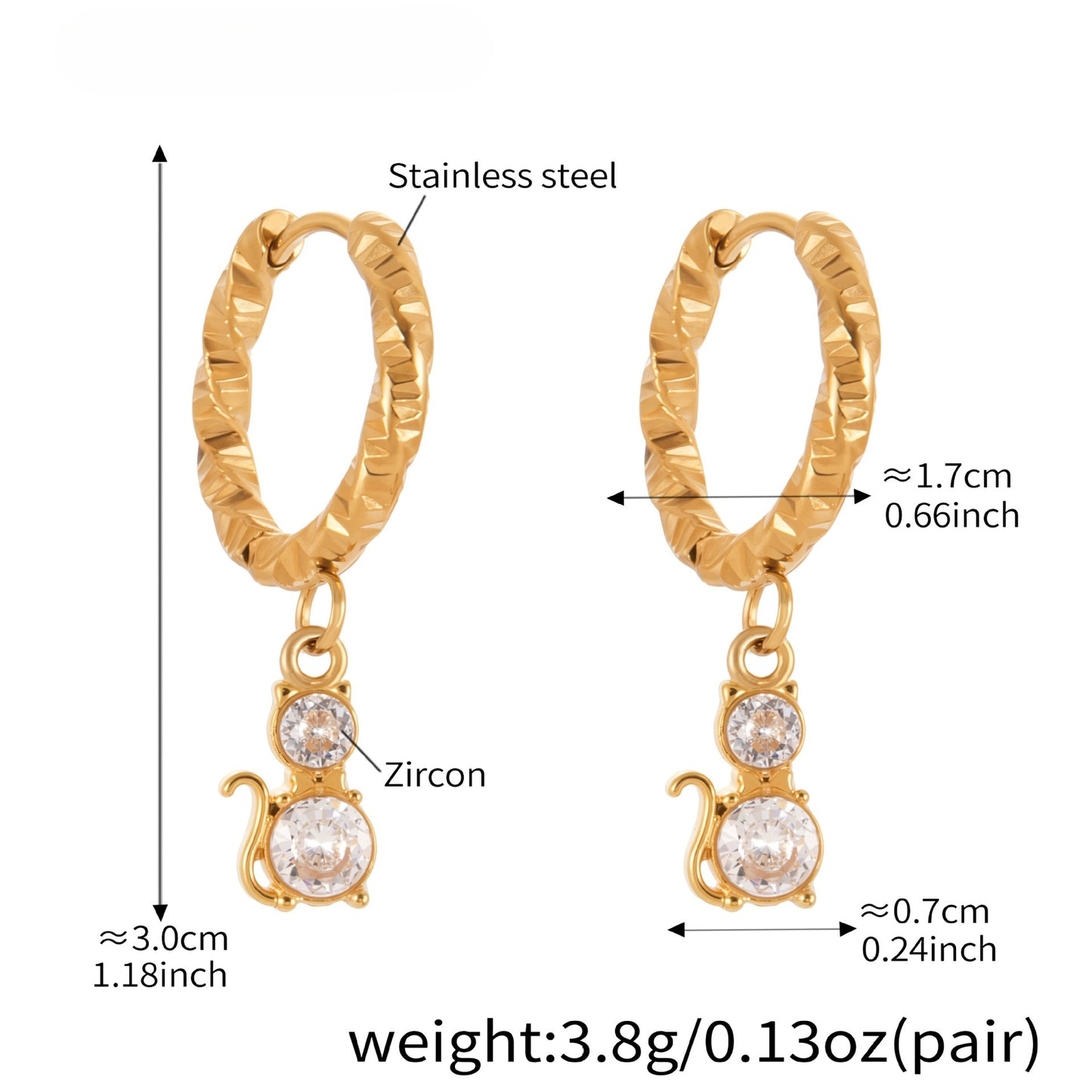 Planderful Zircon Kitten Pendant Earrings for Cat Lovers