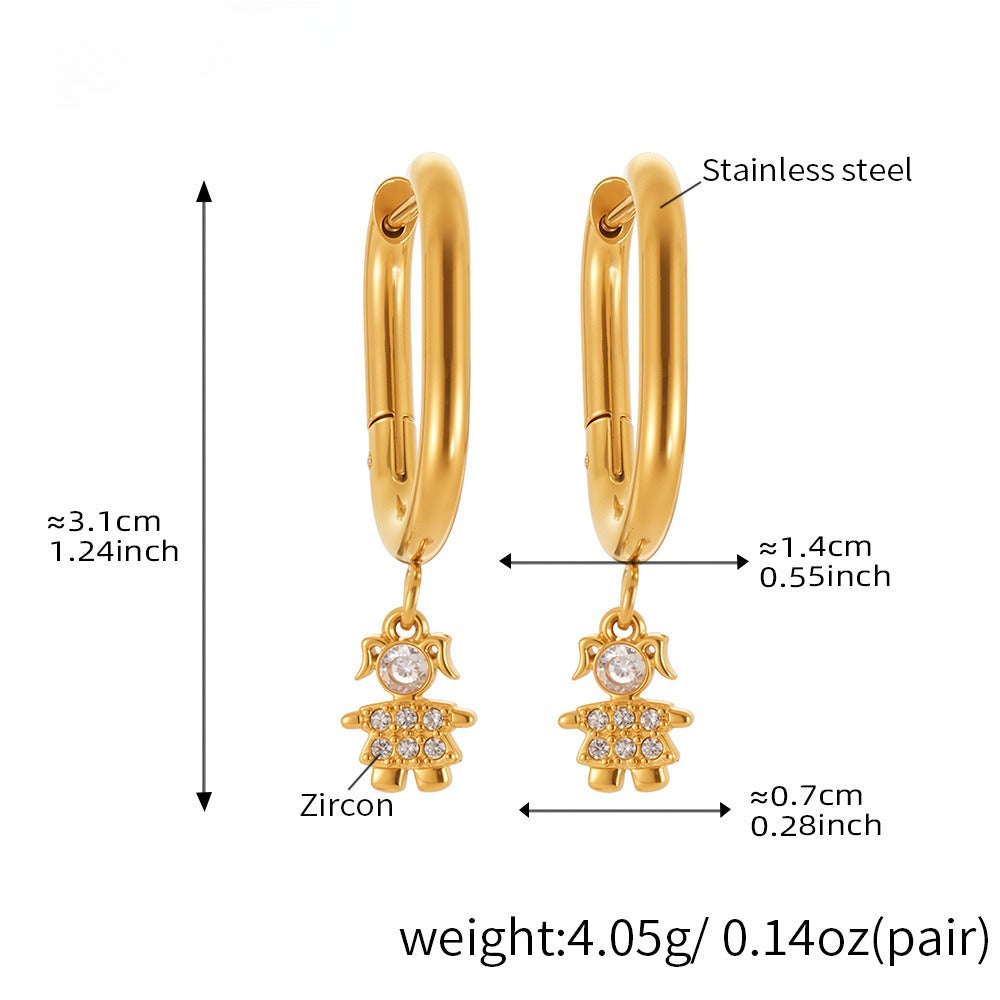 Planderful Little Prince Zircon Earrings Stainless Steel Women