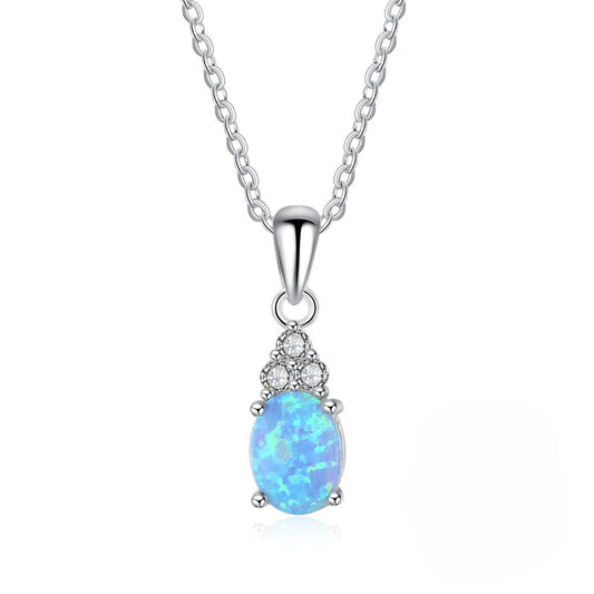 Planderful Jewelry Sterling Silver Opal Necklace With Zircon Accents For Everyday Elegance