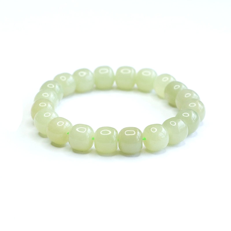 Hetian Jade Qingshui Barrel Bead Bracelet