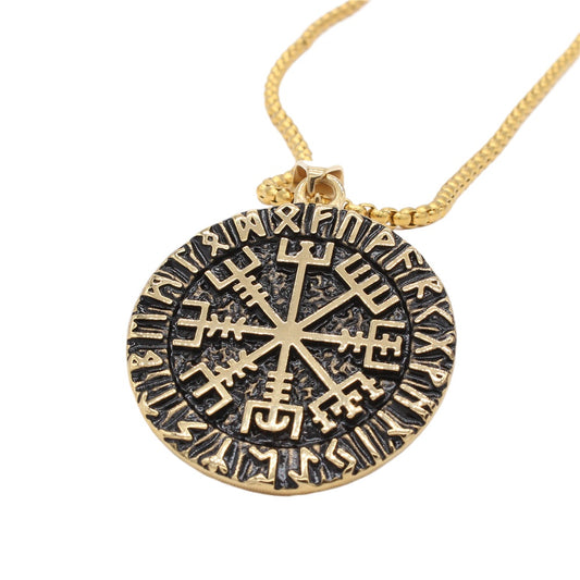 Viking Compass Pendant Unisex Dark Steel Disc With Protection Symbol For Travelers Premium Planderful