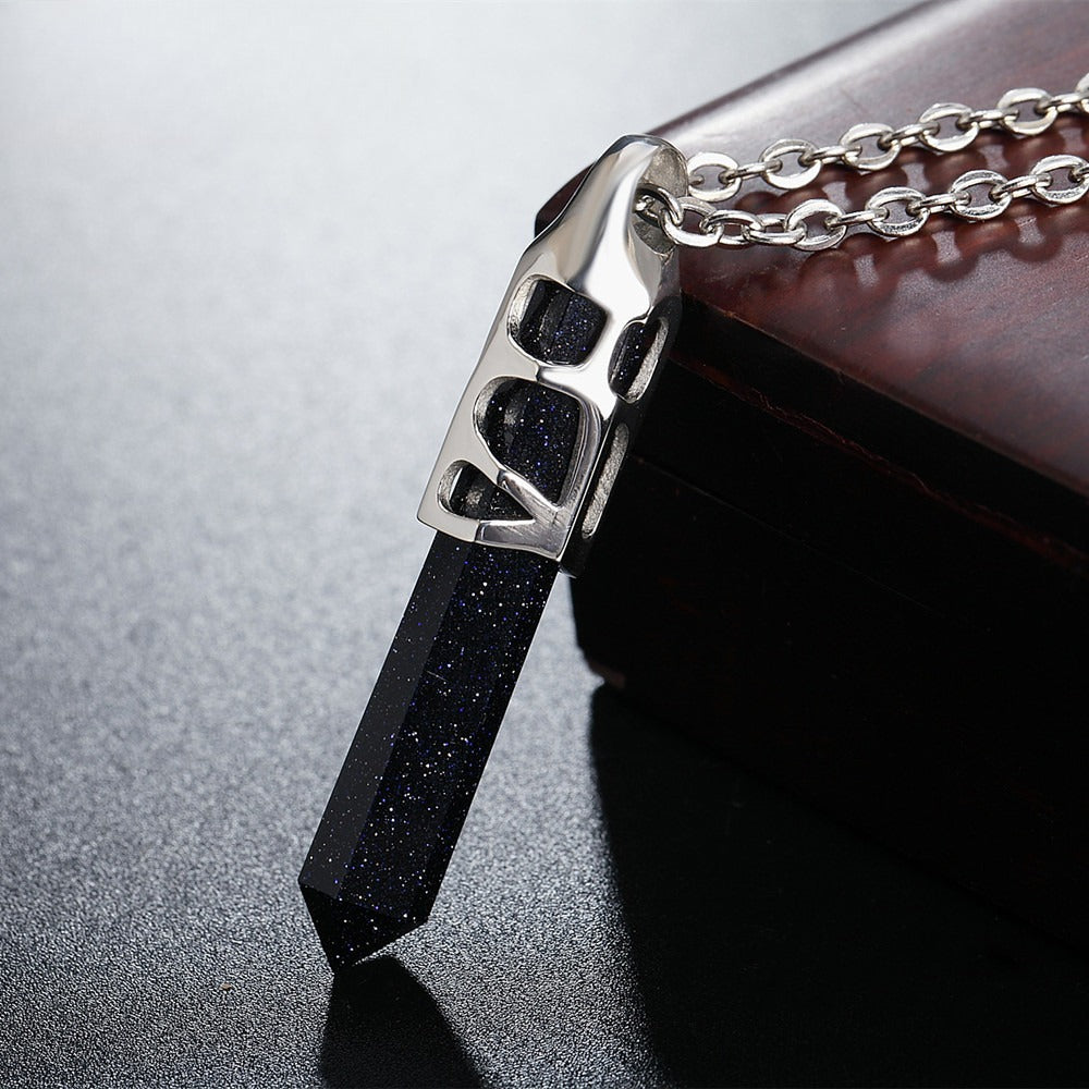 Titanium Steel Pendant Necklace For Men Personalized Hexagonal Prism Gem Sword Design With Statement Style Planderful