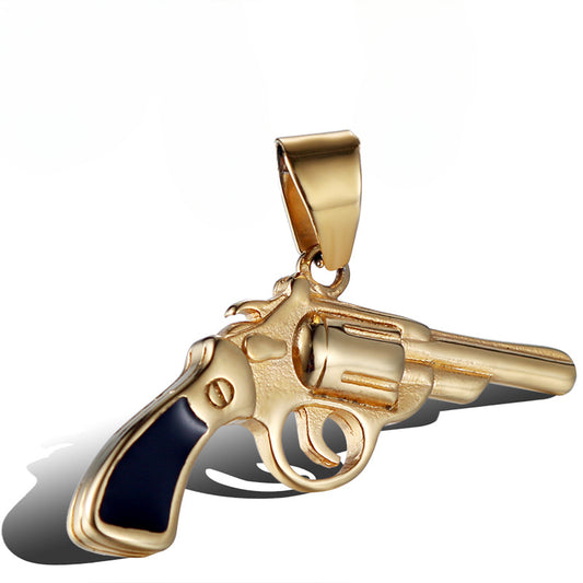 Trendy Hip-Hop Titanium Steel Pistol Pendant for Men - European and American Fashion Statement