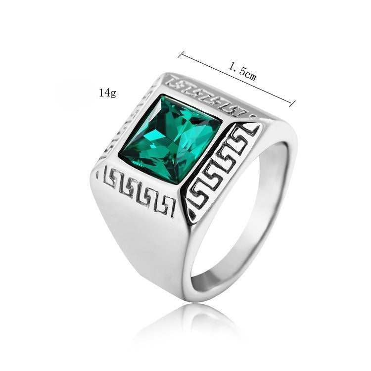 Planderful Great Wall Pattern Titanium Ring For Men Unisex Durable Zircon Statement Jewelry
