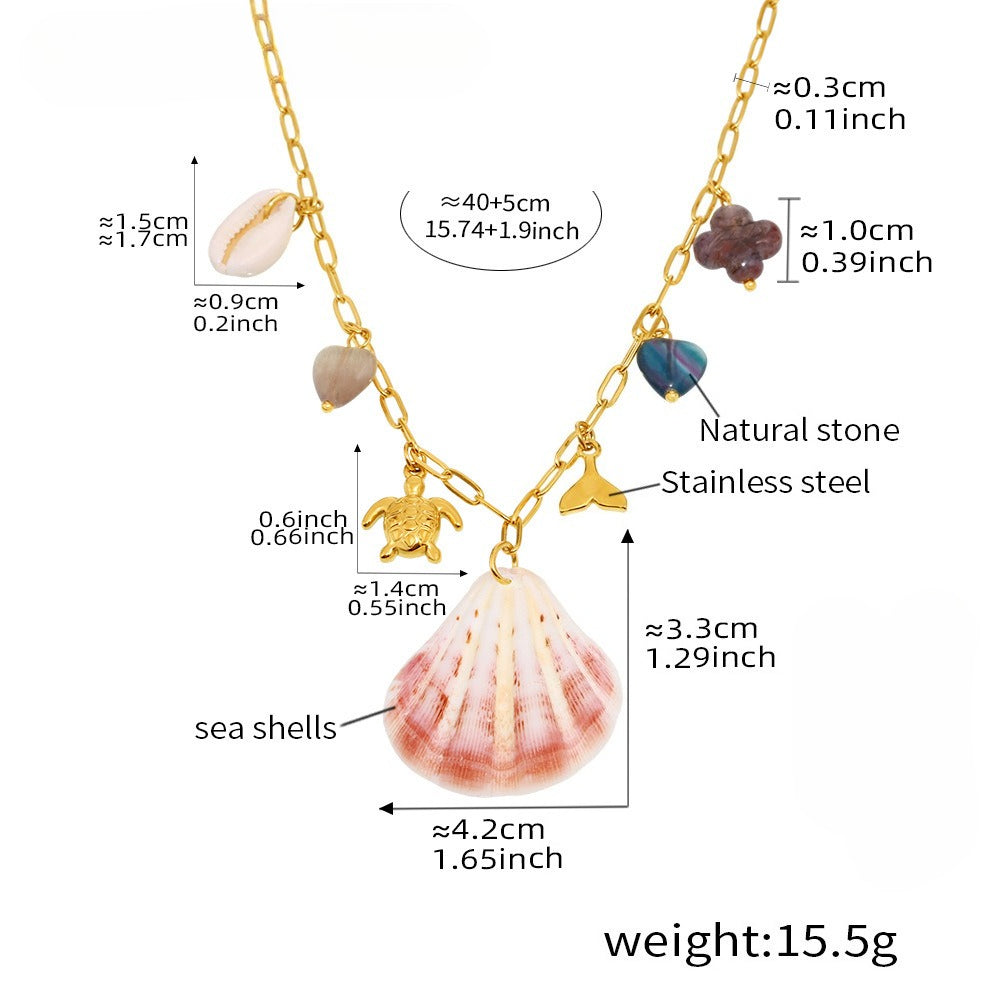 Planderful Natural Shell Turtle Necklace Ocean Series Women