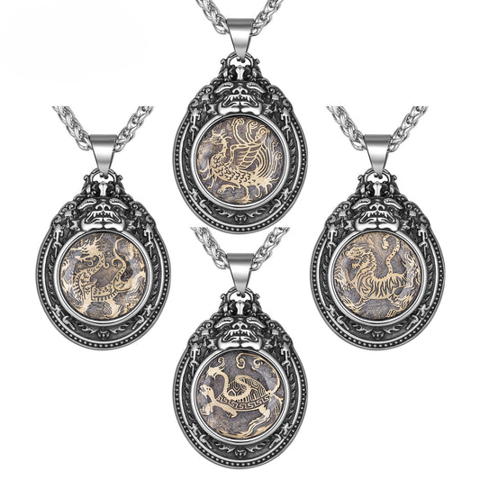 Stainless Steel Necklace – Statement Four Great Beasts Longtu Hip Hop Sweater Chain For Men