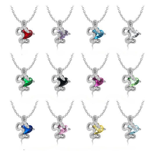 Snake with Heart Shape Zircon Silver Necklace