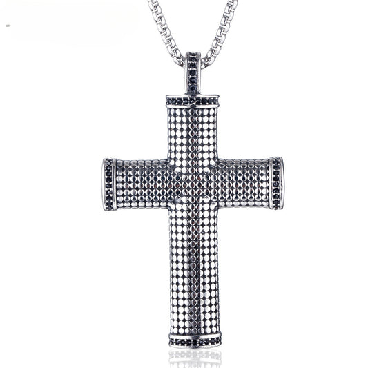 Mosaic Cross Zircon Titanium Steel Necklace for Men