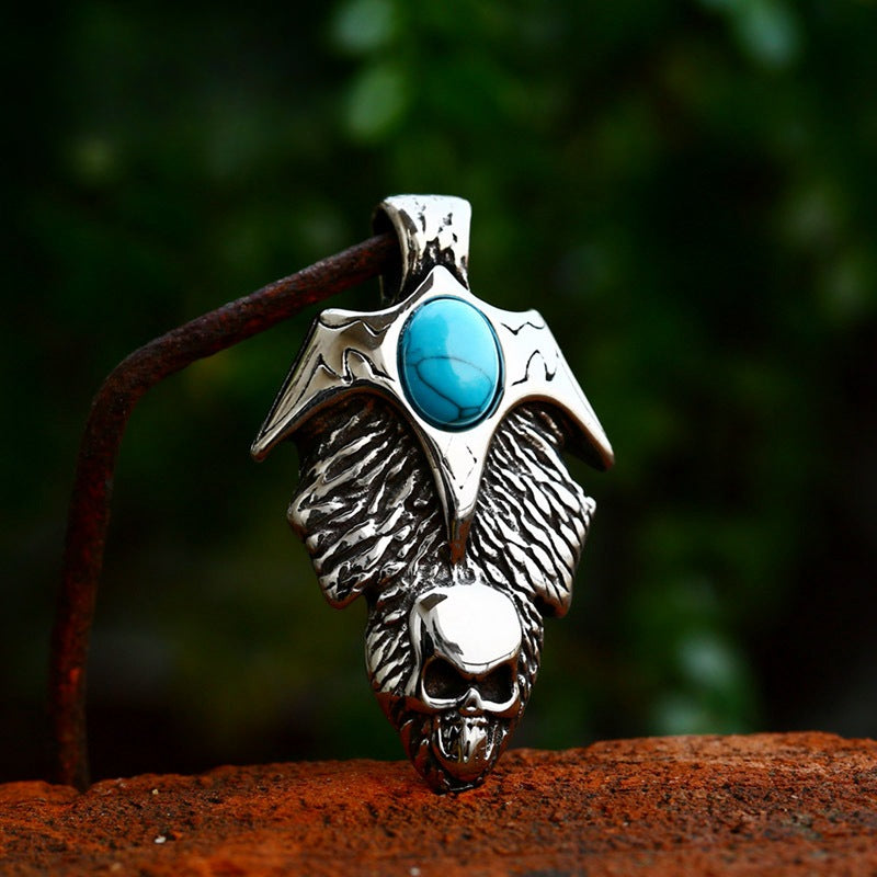 Trendy Titanium Steel Turquoise Skull Pendant for Men - Wholesale Punk Hip-Hop Jewelry