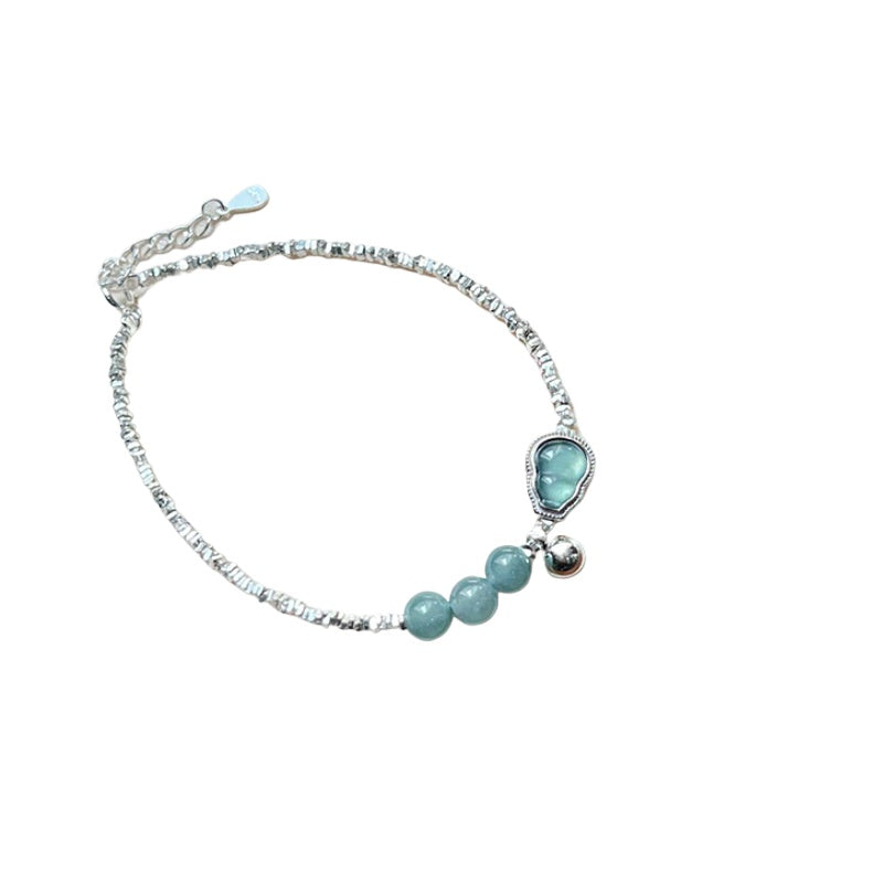 Yaxin Chinese Jade Ruyi Gourd Crushed Silver Bracelet S925