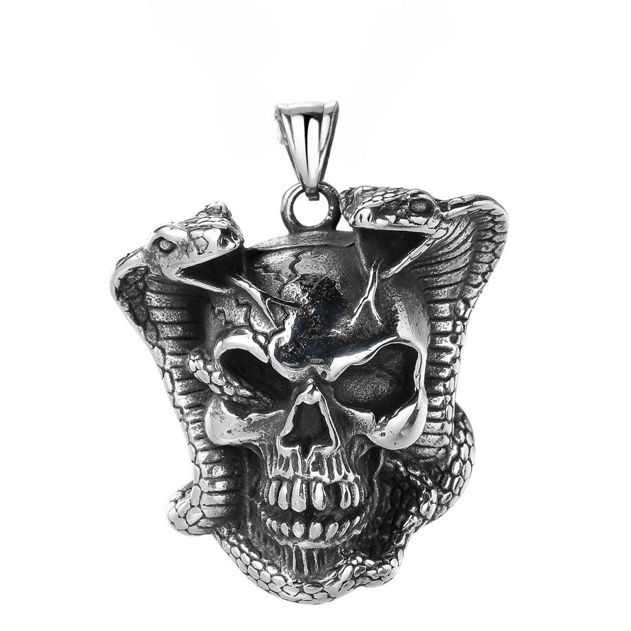 Halloween Double Snake Skull Titanium Steel Pendant for Men