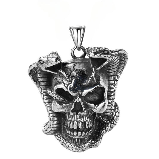 Halloween Double Snake Skull Titanium Steel Pendant for Men