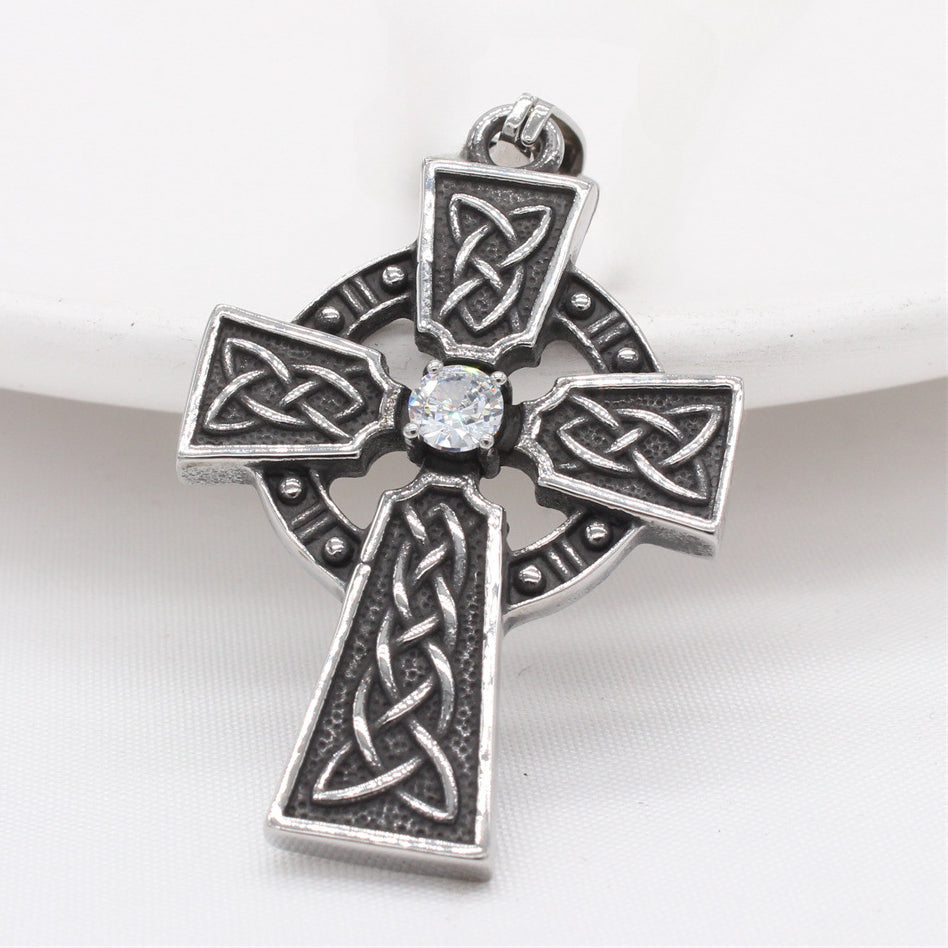 Viking Celtic Cross Zircon Titanium Steel Pendant for Men
