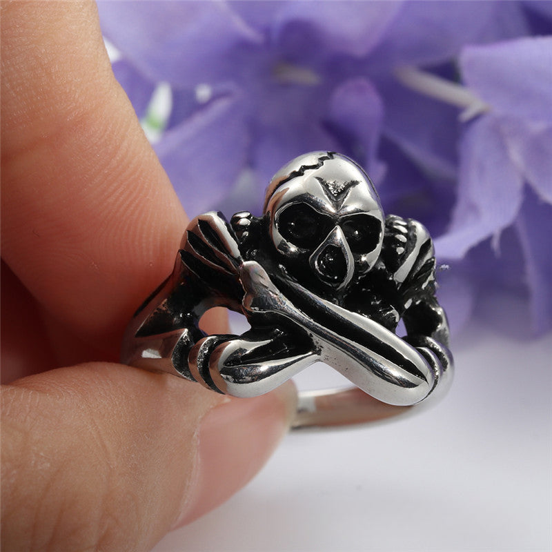 Retro Titanium Steel Skull Ring for Men and Women - Trendy Hollow Design Jewelry Accessory