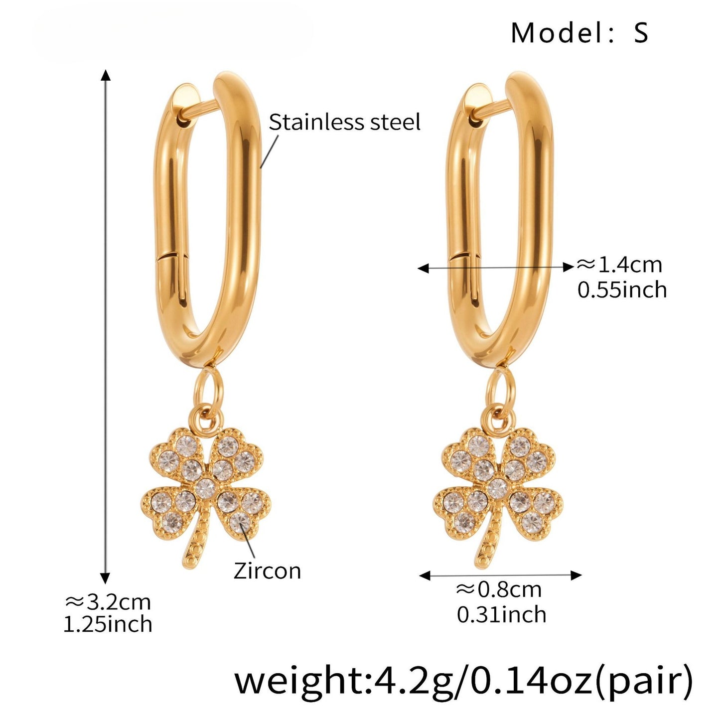 Planderful Four Leaf Clover Zircon Earrings Gold For Women