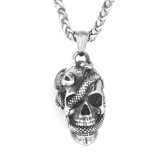 Planderful Everyday Genie Snake Head Skull Pendant Titanium Steel For Men Personalized Punk Hip Hop Necklace