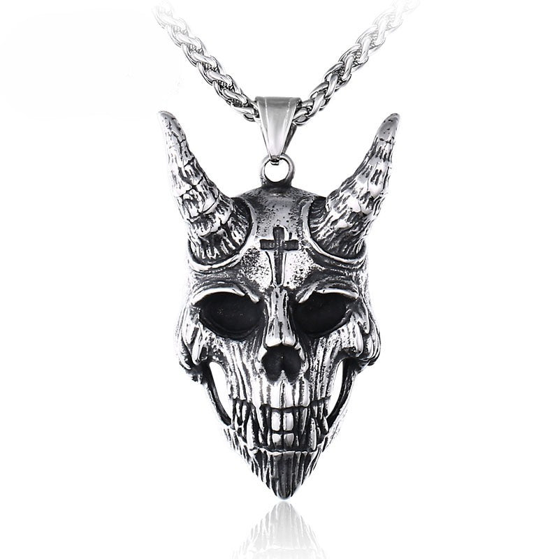 Men's Stainless Steel Pendant – Punk Sheep Skull Pendant – Biker Titanium Steel Hair Necklace