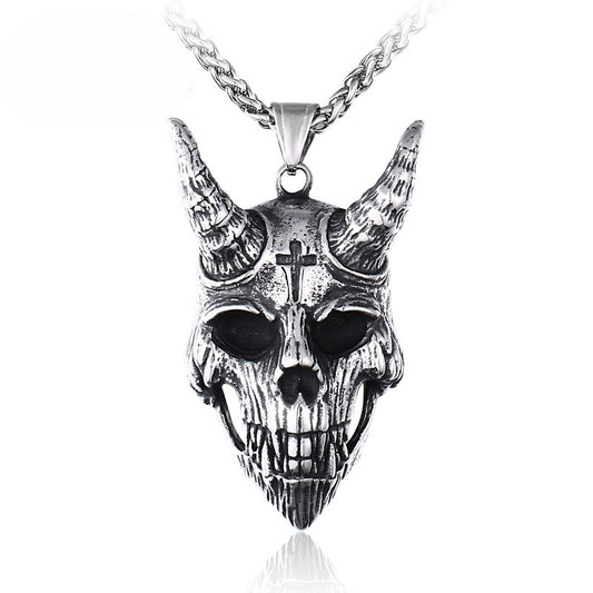 Men's Stainless Steel Pendant – Punk Sheep Skull Pendant – Biker Titanium Steel Hair Necklace