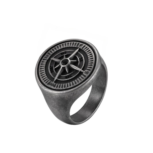 Men's Stainless Steel Color Compass Ring Daily Matching