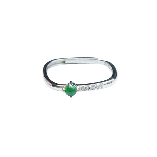 Green Jadeite Geometric 925 Silver Ring