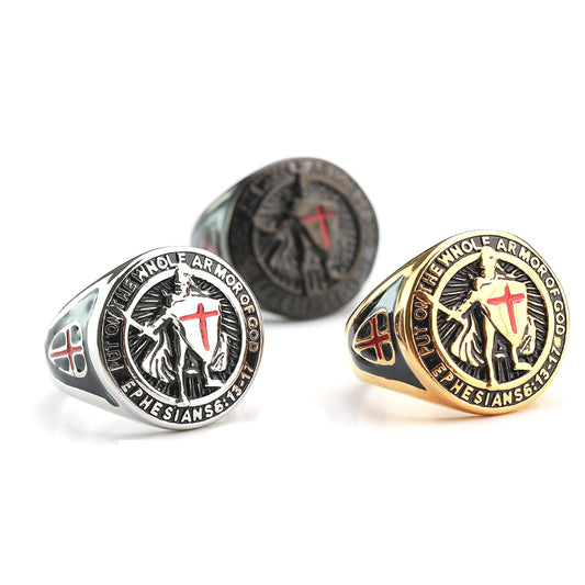 European And American Retro Stainless Steel Men's Rings Domineering Templar Crusader Rings