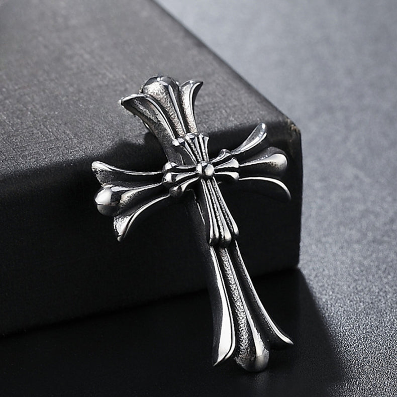 Double Cross Flower Titanium Steel Pendant for Men