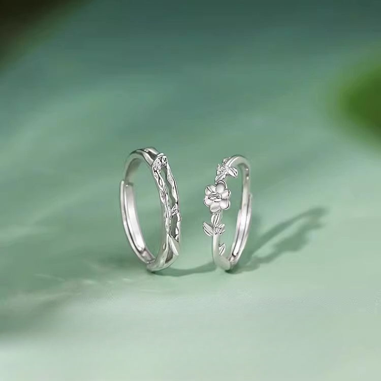 New 925 Sterling Silver Gardenia Couple Ring Set Gift