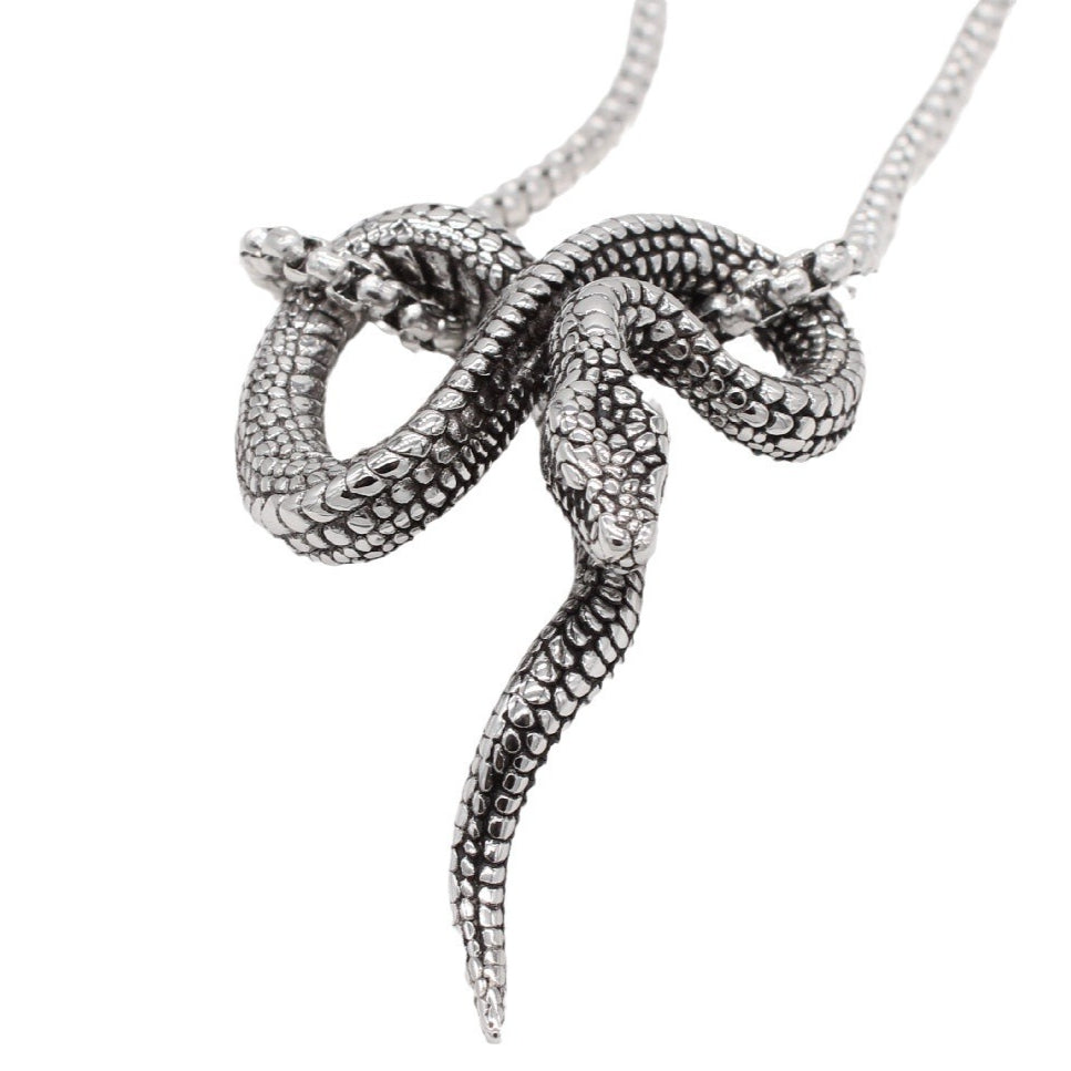 Snake Pendant Necklace For Men Unisex Gothic Steel Protection Statement Planderful Everyday Genie