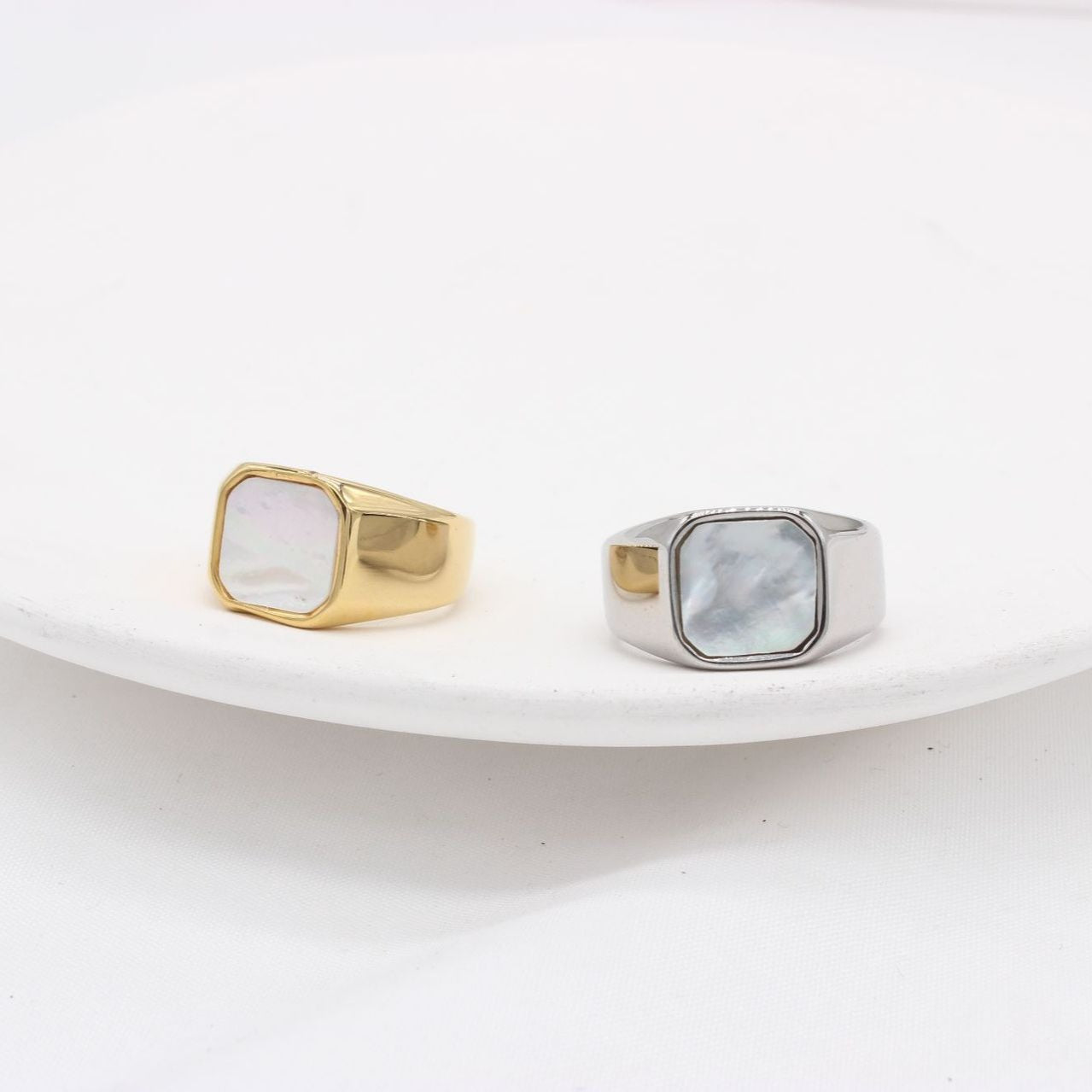 Planderful Square Shell Titanium Steel Ring Unisex Fashion Jewelry For Men And Women Durable Statement